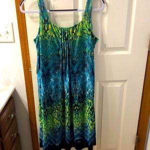 Flattering sleeveless aqua and green summer dress